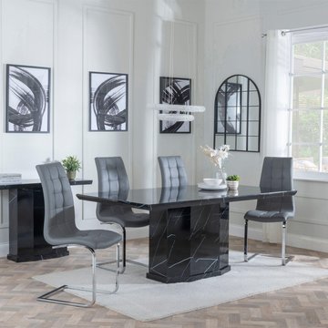 Naples dining set - 6 seater - 160cm - black marble - jamison dining chairs - grey faux leather