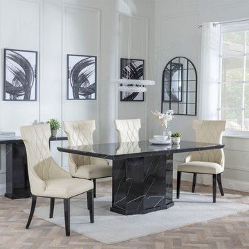 Naples dining set - 6 seater - 160cm - black marble - mimi dining chairs - cream leather