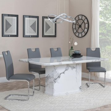 Naples dining set - 6 seater - 160cm - white marble - bianco dining chairs - grey faux leather