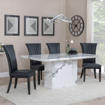 Naples dining set - 6 seater - 160cm - white marble - cadiz dining chairs - black leather