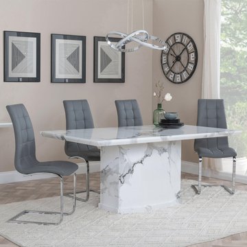Naples dining set - 6 seater - 160cm - white marble - jamison dining chairs - grey faux leather