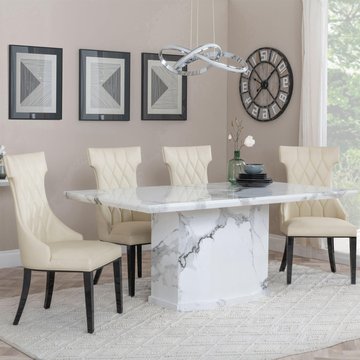 Naples dining set - 6 seater - 160cm - white marble - mimi dining chairs - cream leather
