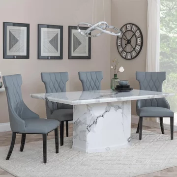 Naples dining set - 6 seater - 160cm - white marble - mimi dining chairs - grey leather