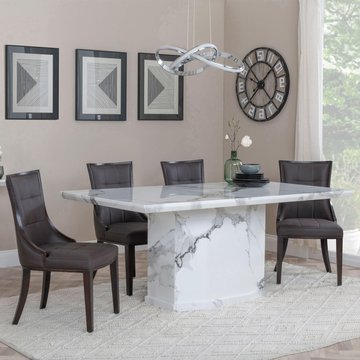 Naples dining set - 6 seater - 160cm - white marble - paris dining chairs - brown leather - brown legs