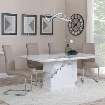 Naples dining set - 6 seater - 160cm - white marble - roma dining chairs - beige faux leather