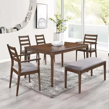 Orlando dining set - 6 seater - 150cm - walnut - with bench