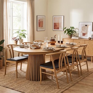 Osaka oak extending dining set - 120cm-200cm - round - slatted base - natural - 6 artenara spindle back chairs