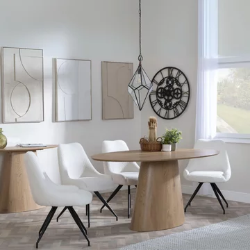 Palma dining set - 6 seater - 180cm - oval - oak - arctic dining chairs - cream velvet fabric - swivel