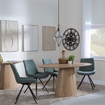 Palma dining set - 6 seater - 180cm - oval - oak - boden dining chairs - green fabric - swivel