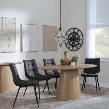 Palma dining set - 6 seater - 180cm - oval - oak - corona dining chairs - grey fabric