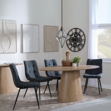 Palma dining set - 6 seater - 180cm - oval - oak - corona dining chairs - light grey fabric