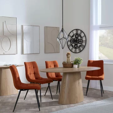 Palma dining set - 6 seater - 180cm - oval - oak - corona dining chairs - orange fabric