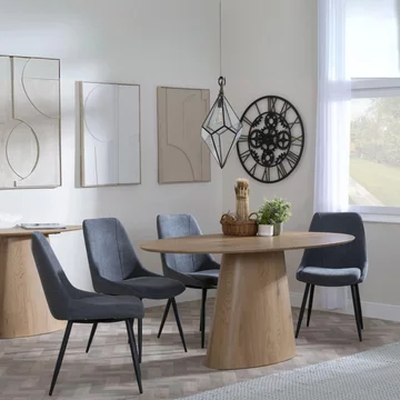 Palma dining set - 6 seater - 180cm - oval - oak - darwin dining chairs - grey fabric