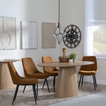 Palma dining set - 6 seater - 180cm - oval - oak - darwin dining chairs - orange fabric