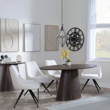 Palma dining set - 6 seater - 180cm - oval - walnut - arctic dining chairs - cream velvet fabric - swivel