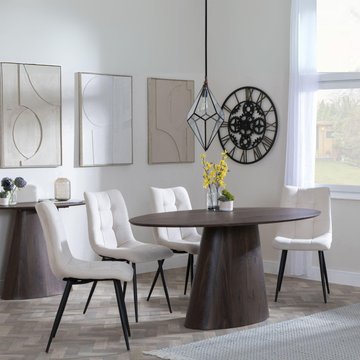 Palma dining set - 6 seater - 180cm - oval - walnut - corona dining chairs - beige fabric