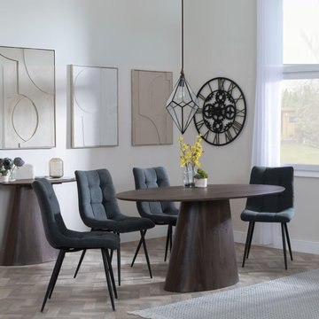 Palma dining set - 6 seater - 180cm - oval - walnut - corona dining chairs - light grey fabric