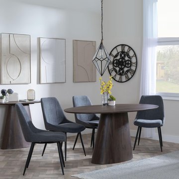 Palma dining set - 6 seater - 180cm - oval - walnut - darwin dining chairs - grey fabric