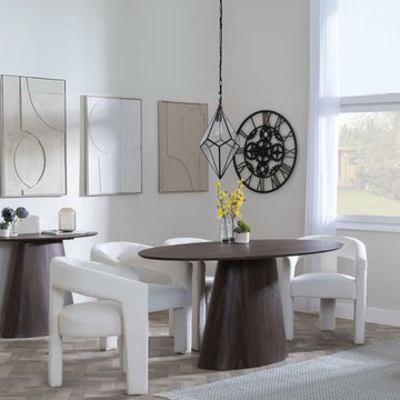 Palma dining set - 6 seater - 180cm - oval - walnut - kiefer dining chairs - cream boucle fabric