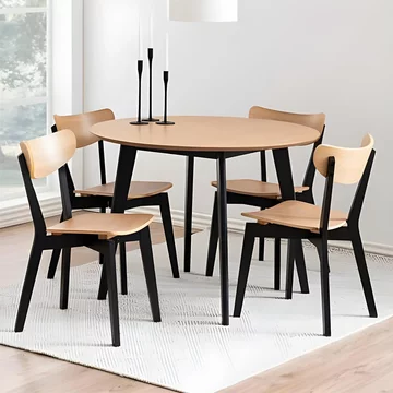 Roxby round dining set - 4 seater - 105cm - oak and black