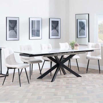 Sutton extending dining set - 6-8 seater - 140cm-200cm - white ceramic - corona dining chairs - beige fabric