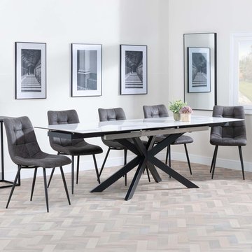 Get 2 chairs free - sutton extending dining set - 6-8 seater - 140cm-200cm - white ceramic - corona dining chairs - grey fabric