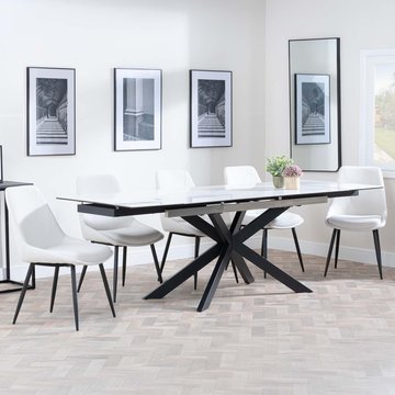 Get 2 chairs free - sutton extending dining set - 6-8 seater - 140cm-200cm - white ceramic - darwin dining chairs - cream fabric