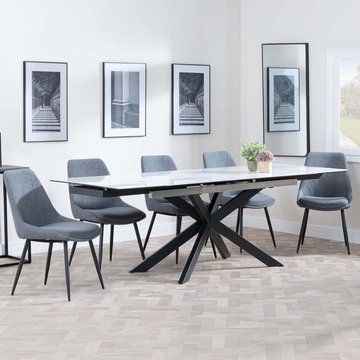 Get 2 chairs free - sutton extending dining set - 6-8 seater - 140cm-200cm - white ceramic - darwin dining chairs - grey fabric