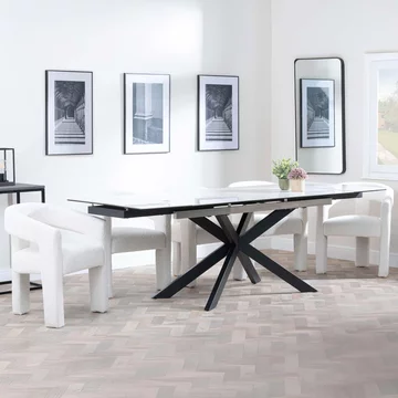 Sutton extending dining set - 6-8 seater - 140cm-200cm - white ceramic - kiefer dining chairs - cream boucle fabric