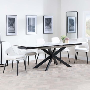 Get 2 chairs free - sutton extending dining set - 6-8 seater - 140cm-200cm - white ceramic - peyton dining chairs - cream fabric