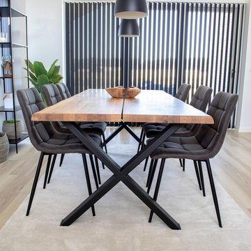 Toulon dining set - natural oak - 6 seater - 200cm - live edge - 6 middelfart chairs