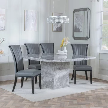 Clearance - turin dining set - 8 seater - 140cm - square - grey marble - cadiz dining chairs - grey leather