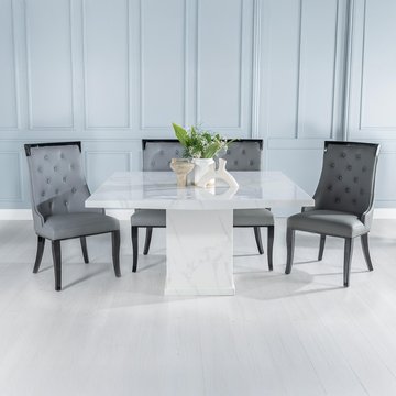 Turin dining set - 8 seater - 140cm - square - white marble - carmela chairs - grey faux leather
