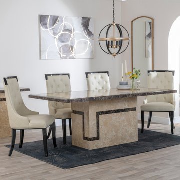 Venice dining set - 6 seater - 160cm - cream marble - carmela dining chairs - cream leather