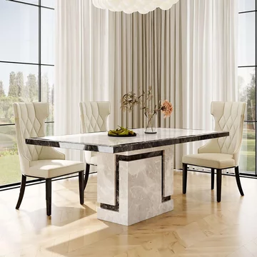 Venice dining set - 6 seater - 160cm - grey marble - mimi dining chairs - cream leather