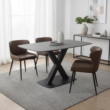 Vernal dining set - 4 seater - 130cm - grey sintered stone - 4 langley brown faux leather chair