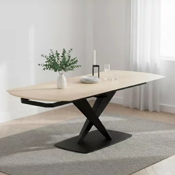 Morella extending oval dining table - 6-8 seater - 160cm-240cm - sand ceramic - with cross base