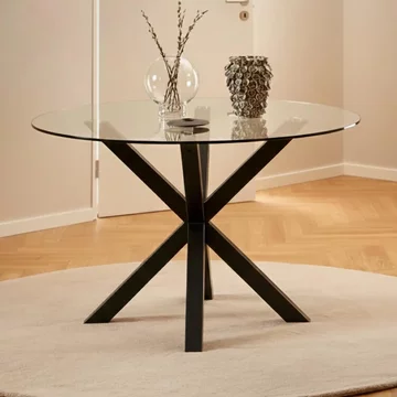 Heaven round dining table - 4 seater - 119cm - glass - with black star legs