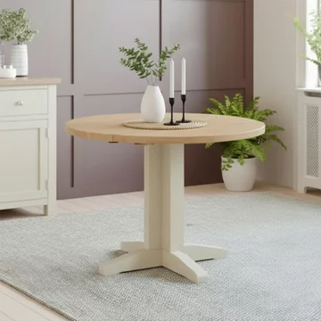 Lundy round drop leaf dining table - 2-4 seater - 30cm-90cm - ivory painted