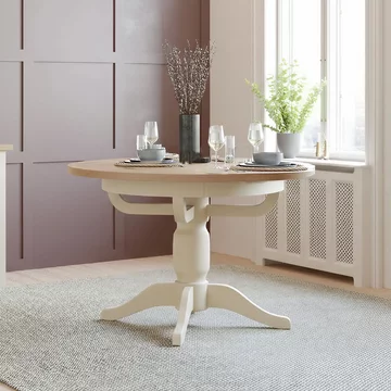 Lundy round extending dining table - 4-6 seater - 100cm-135cm - pedestal base - ivory painted