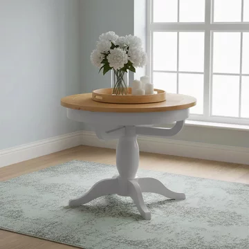 Lundy round extending dining table - 4-6 seater - 100cm-135cm - pedestal base - grey painted