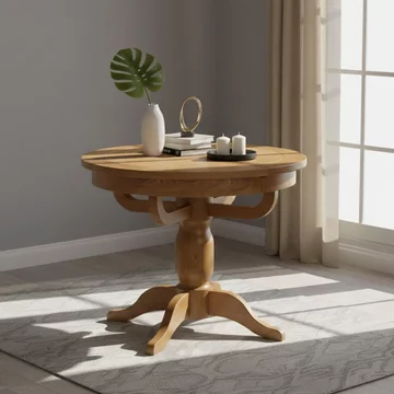 Original round extending dining table - 4-6 seater - 100cm-135cm - pedestal base - rustic oak