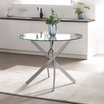 Anderson dining table - 4 seater - 100cm - round - glass - chrome legs