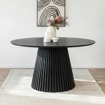 Osaka round dining table - 6 seater - 140cm - slatted base - black oak
