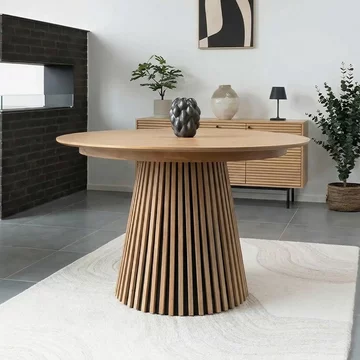 Osaka round extending dining table - 4-8 seater - 120cm-200cm - slatted base - oak
