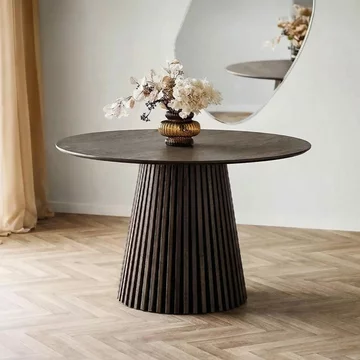 Osaka round dining table - 4 seater - 120cm - slatted base - smoked oak