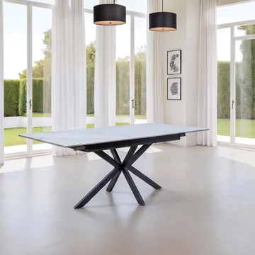 Arrigo extending dining table - 6-8 seater - 160cm-200cm - italy grey marble - black star base
