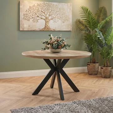 Manhattan dining table - oak - 4 seater - 120cm - round - black spider legs base