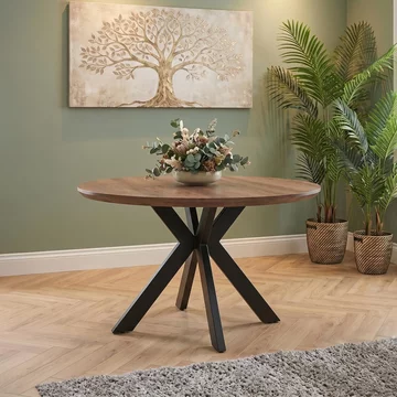 Manhattan dining table - walnut - 4 seater - 120cm - round - black spider legs base