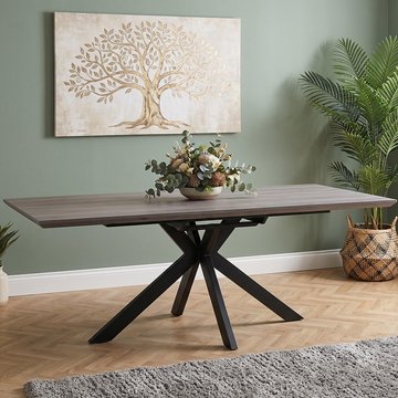 Manhattan extending dining table - grey - 6-8 seater - 180cm-220cm - black spider legs base